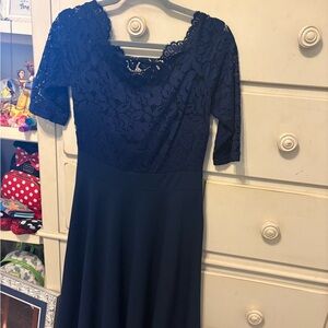 Women's Navy Lace Fit & Flare Long Sleeve Dress/motherhood maternity dress